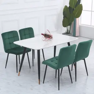 4Pcs Green Velvet Dining Chairs with Metal Legs