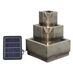 Multi Tier Modern Rockery Water Feature Garden Decor Resin Solar Powered Water Fountain with LED Lights