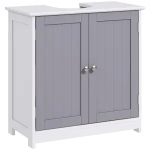 kleankin 60x60cm Under-Sink Storage Cabinet w/ Adjustable Shelf Grey White