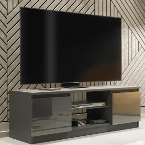 TV Unit 120cm Modern Dark Grey with High Gloss Doors - Creative Furniture