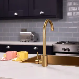 Flode Lillehammer Single Lever Kitchen Sink Mixer Tap with Swivel Spout Brushed Brass Finish