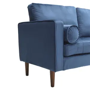 Blue Double Sofa 2-Seat Velvet Sofa with Bolster Pillows