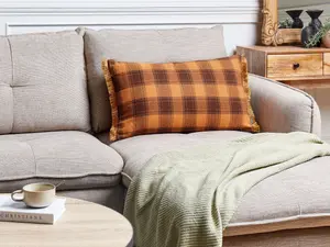 Throw Cushion BARJA 40 x 70 cm Checked Orange