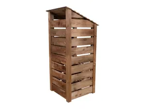 Slatted wooden log store with kindling shelf W-99cm, H-180cm, D-88cm - brown finish