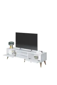 Vega TV Stand with 2 Shelves and 2 Cabinet, 152 x 35 x 40 cm TV Unit Table for TVs up to 65 inch, White