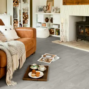 Precut Light grey Wide Natural Oak plank effect Sheet vinyl, 4m²