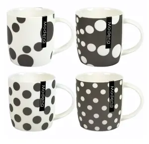 Set of 4 Matt Metallic Polka Dot Spotty Drinking Mugs 12oz New Bone China