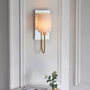 Luminosa Pisa Shade Wall Lamp, Satin Brass Plate, Vintage White Fabric