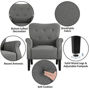 Yaheetech Dark Grey Modern Accent Chair Upholstered Roll Arm Polyester Fabrics Single Sofa