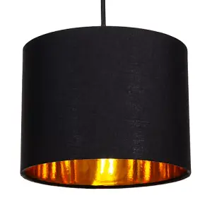 Modern Black Cotton Fabric Small 8 Drum Lamp Shade with Shiny Golden Inner