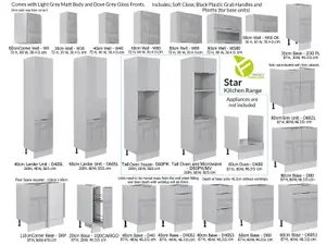 Kitchen Base Unit 600mm Cabinet Light Grey Gloss Cupboard Soft Close Door Star