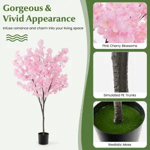 Costway 190cm Tall Artificial Cherry Blossom Tree Faux Floral Plant Indoor Decor