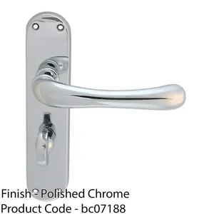 Rounded Smooth Bathroom Latch Door Handle - Polished Chrome Lever On Backplate