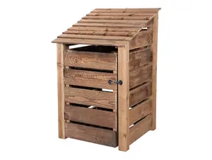 Slatted wooden log store with door and kindling shelf W-79cm, H-126cm, D-88cm - brown finish