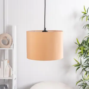 ValueLights Torbery Set of 3 - Small Medium Large Easy Fit Ceiling Light Shades Fabric Drum Lampshades - Sand - Bulbs Included