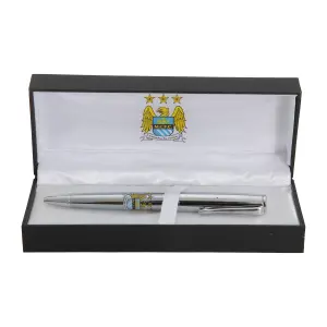 Manchester City FC Official Chrome Football Crest Ball Point Pen Silver (One Size)