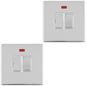 2 PACK 1 Gang 13A Switched Fuse Spur Neon SCREWLESS POLISHED CHROME Isolation