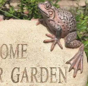 WELCOME TO OUR GARDEN sign with Frogs garden or pond ornament