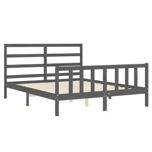 Berkfield Bed Frame with Headboard Grey King Size Solid Wood