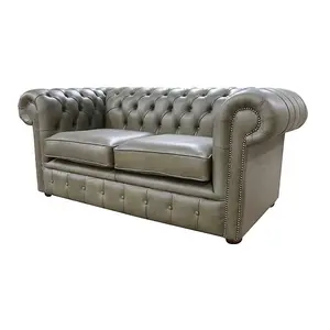 Chesterfield 2 Seater Selvaggio Sage Green Real Leather Sofa Settee In Classic Style