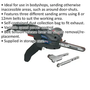 8 & 12mm Variable Speed Belt Sander - 400W 230V Compact Corded Detail Sanding