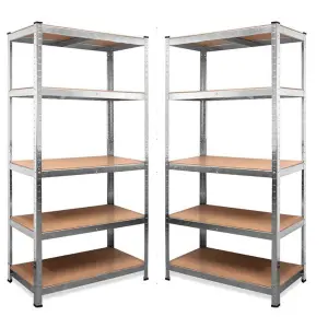 Set of 2 Garage Shelving 90cm Wide & 180cm High Heavy Duty 5 Tier Multipurpose Metal Racking Unit  or Warehouse Shelving Storage