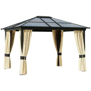 Outsunny 3x3.6m Garden Gazebo Tent w/ Magnet LED Solar Light Outdoor Sunshade