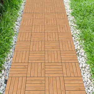 30cm L x 30cm W Interlocking Wood Deck Tile (Set of 27) Natural Wood