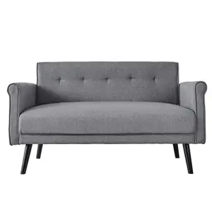 Dark Grey 2 Seater Sofa Fabric Upholstered Loveseat Couch with 2 Pillows