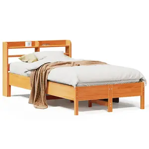 Berkfield Bed Frame without Mattress Wax Brown 75x190 cm Small Single Solid Wood Pine