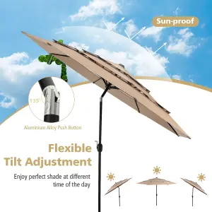 Costway 3 X 3M Patio Umbrella 3-Tier Double Vented Outdoor Crank Umbrella Market Table Umbrella