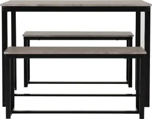 Lincoln Dining Table and 2 Bench Set Stone Effect and Black