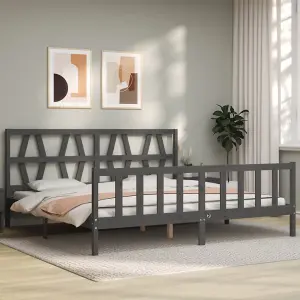 Berkfield Bed Frame with Headboard Grey 200x200 cm Solid Wood