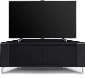 MDA Designs CORVUS Corner-Friendly Black Cabinet with BeamThru Glass Doors for Flat Screen TVs up to 50"