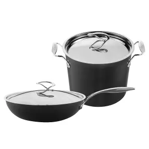 Circulon Round Hard Anodized Aluminium Non-Stick Cookware Set with Stockpot 24cm and Stir-Fry 30cm