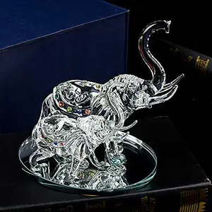 London Boutique Decorative Crystal Glass Animal Elephant Ornament Figurines Giftware Present Mother Child (Mother and Child)