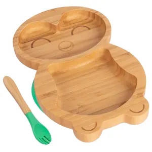 Bamboo Penguin Baby Weaning Plate & Fork Set - Green