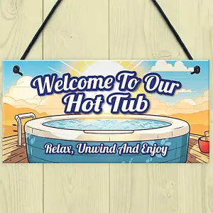 Red Ocean Hot Tub Sign and Plaque Garden Pool Shed Hanging Wall Plaque Welcome Sign Shed Plaque