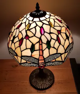 12" Salisbury Tiffany Antique Brass Resin Table Lamp/Stained Leaf Glass Shade