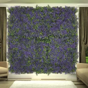 Purple Flowers Grass Plant Wall Panel Artificial Hedge Wall Decor H 10 cm