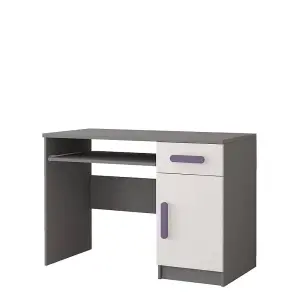 Elegant Grey and White Computer Desk H760mm W1100mm D500mm - Heather Handles for Soft Workspaces