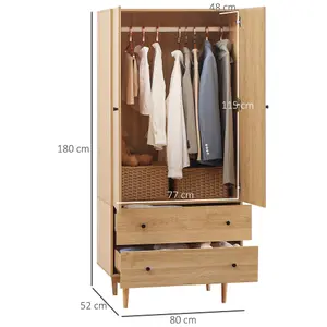 HOMCOM 2 Door Wardrobe with 2 Drawers, Hanging Rail, Clothes Storage Organiser