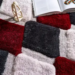 Origins 3D Geo Shaggy Rug Red 60 X 110