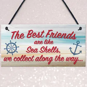 Red Ocean Sea Shell Friendship Nautical Seaside Theme Gift Hanging Plaque Best Friends Bathroom Bedroom Door Sign