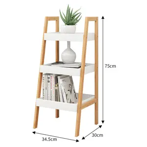 3 Tier Wood Book Shelf Trapezoidal Tower Bookcase for Living Room 75cm(H)