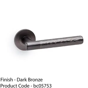 SOLID BRASS Hammered Door Handle Set - Dark Bronze Straight Lever On Round Rose