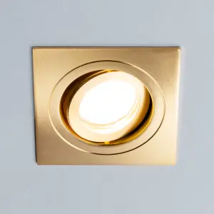 Litecraft 5 Pack Satin Brass 1 Lamp Modern IP65 Square Tiltable Bathroom Downlights