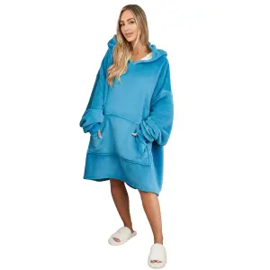 Sienna Hoodie Blanket Ultra Plush Wearable Sherpa Oversize - Sea Blue