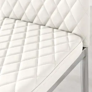 Set of 6 Milan White High Back Soft Touch Diamond Pattern Faux Leather Chromed Metal Leg Dining Chairs