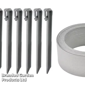 Flexible and Durable Plastic Garden Border Edging 10m Rolls, 12.5cm Tall, Easy Installation, Woodgrain Texture (Grey)